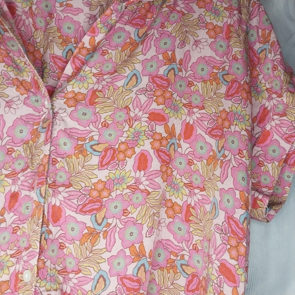 Lucky Brand Women's Pink Button Down Loose Fit Casual Boho Cottagecore Top - Picture 7 of 13